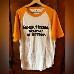 Large men’s baseball ringer graphic tee Augusta white and yellow